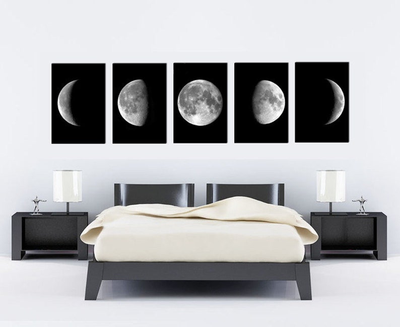 Moon Print Bedroom Wall Art Moon Phases Moon Poster Wall Art Etsy