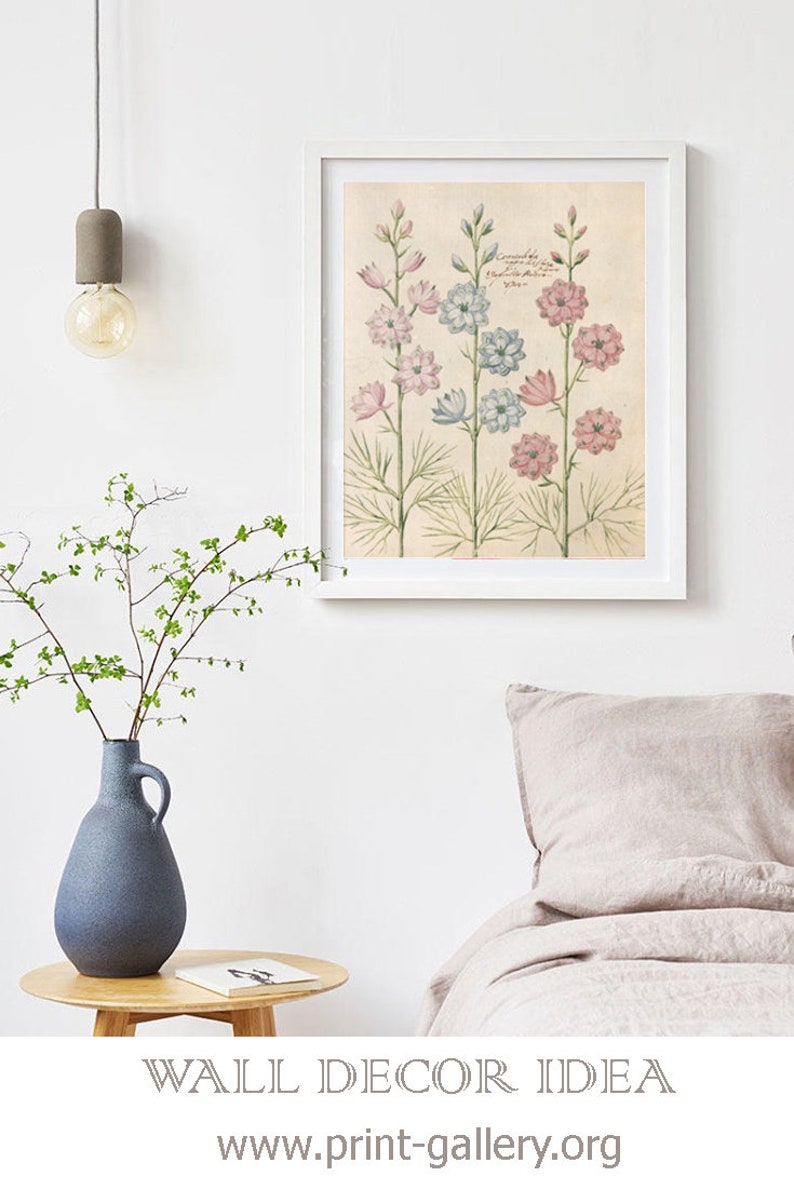 Pink and Blue Flower Print Botanical Wall Art Decor Flower Etsy