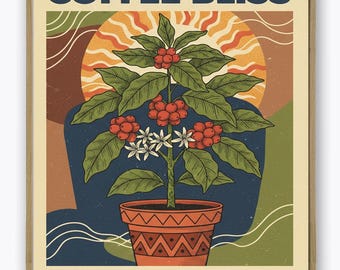 Lámina con planta de café - Cultivo tu propio café - Póster de café - Arte mural - Decoración de cocina - 1241