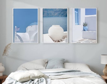 Conjunto de gravuras da Itália, arte de parede mediterrânea, gravuras do interior da Itália, parede de galeria da Itália, gravura de Santorini, arte europeia, arte de gravura marítima