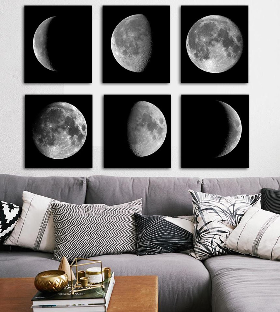 Moon Phases Print Set of 6, Living Room Decor, Moon Wall Art Print ...