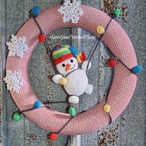 Snowy in a Tangle Christmas Wreath - Crochet PDF Pattern Digital Download - Decoration, Wall Hanging, Snowman,