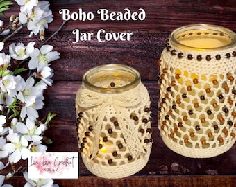 Boho Beaded Jar Cover Downloadable PDF Crochet Pattern
