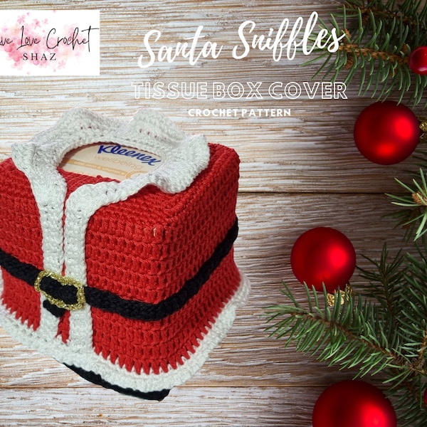 Santa Sniffles Tissue Box Cover - Downloadable PDF Crochet Pattern