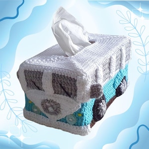 Kombi Tissue Box Cover - Crochet PDF Pattern Digital Download - Campervan, Bus, Home Decor, Travel, Decoration, Caravan, Tissues, Gift idea