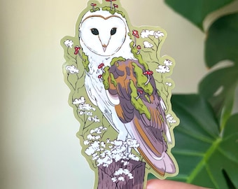 Mossy Barn Owl Sticker - Weatherproof Vinyl Decal for Water Bottle, Laptop, Glossy and Waterproof