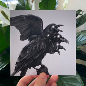 Four-Headed Raven Art Print - Creepy Gothic Horror Wall Art