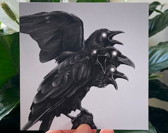 Four-Headed Raven Art Print - Creepy Gothic Horror Wall Art