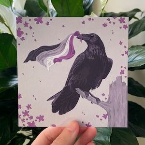 Asexual Raven Art Print | LGBTQ Wall Art, Asexual Pride Room Decor, Corvids, Ace Pride