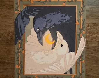 Yin-Yang Ravens Art Print - Bird Room Decor