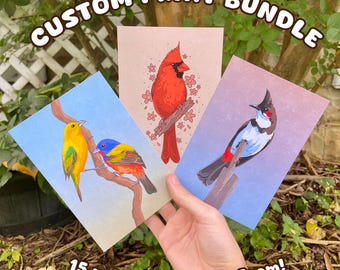 Paquete personalizado de láminas de arte de aves: elige 3 miniláminas.