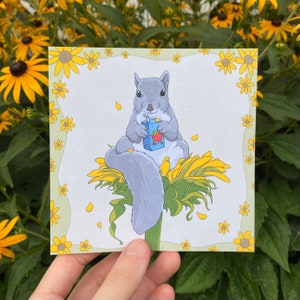 Sunflower Squirrel Art Print - Squirrel Wall Art, Cute Animals, Nursery and Room Decor, Woodland Creatures