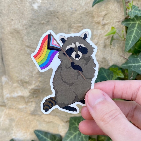 Pride Raccoon Sticker - Weatherproof Vinyl LGBTQ Progress Flag Decal