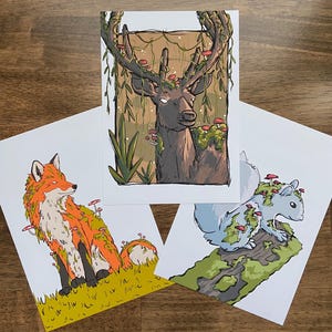 Mossy Creatures Art Print - Woodland Animal Wall Art