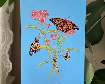 Lámina artística de mariposas monarca - Decoración de pared con insectos, entomología