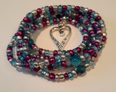 Multicolor Waistbeads with 39 Heart 39 Charm, stretch, wrap bracelets, unique gift, under 10, beaded anklets, necklace, inexpensive gift