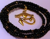 African Waist beads with 39 Eye of Horus 39 Charm, belly beads, weight loss tracker, stretch, Egyptian charm, beaded anklets, inexpensive gift