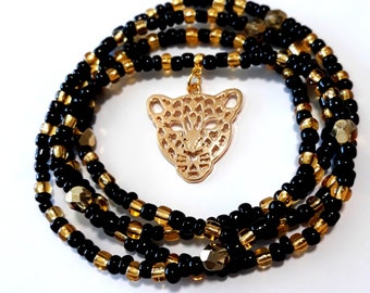 Adinkra symbol African Waist Beads with Gold /'Sankofa/' Charm unique gift weight loss tracker blue green and gold under 20 stretch
