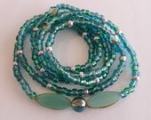 Aqua and Silver Waistbeads, stretch, weight loss tracker, colorful, unique waistbeads, inexpensive gift, wrap bracelets, beaded anklets