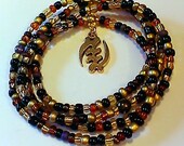 African Waist beads with Gye Nyame Charm, weight loss tracker, stretch, wrap bracelet, beaded necklace, unique gift, under 10, Adinkra charm