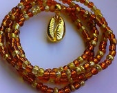 Waistbeads with Gold Cowrie Shell Charm, wrap bracelets, women, weight loss, stretch, anklets, necklace, afrocentric, African