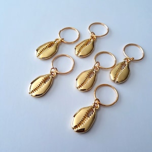 Set of 6 Gold Cowrie Shell Loc Rings, braid rings, loc jewelry, braid jewelry, hair rings, hair accessories, braid decor, loc decor