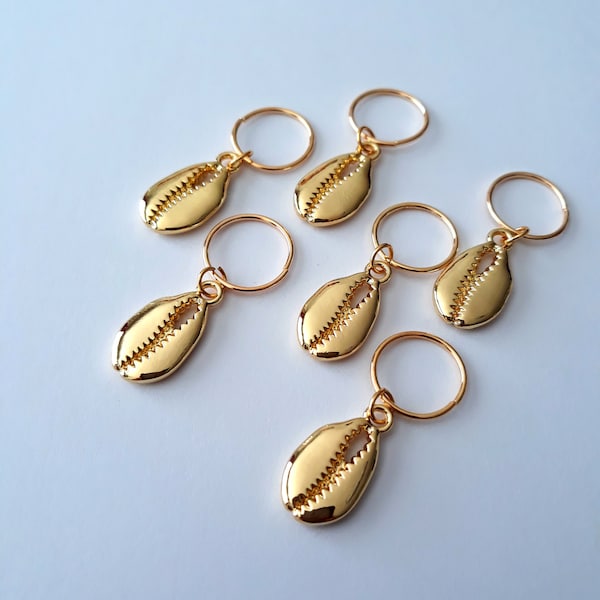 Set of 6 Gold Cowrie Shell Loc Rings, braid rings, loc jewelry, braid jewelry, hair rings, hair accessories, braid decor, loc decor
