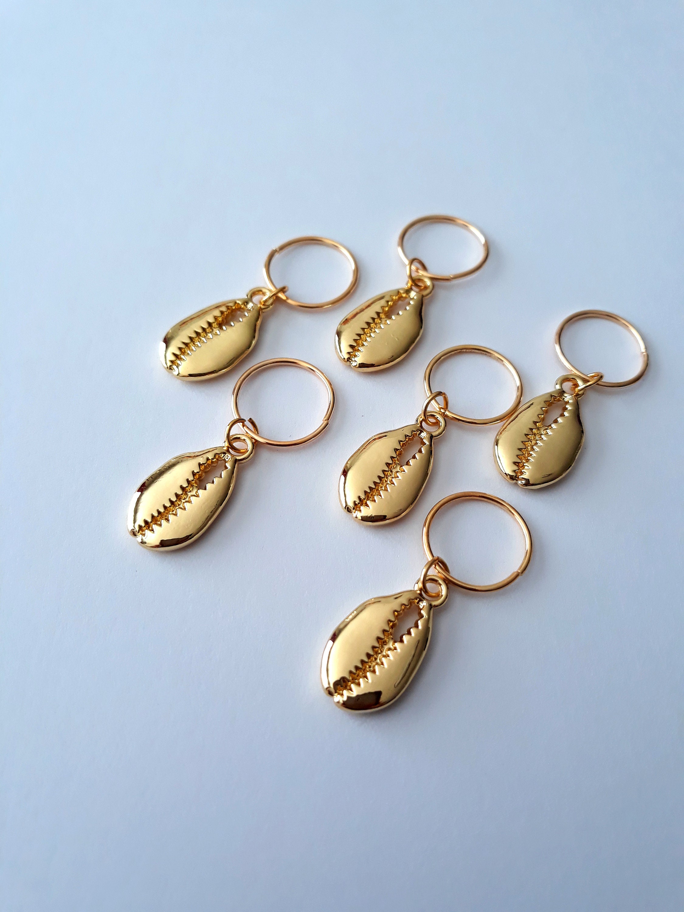 Set of 6 Gold Cowrie Shell Loc Rings, braid rings, loc jewelry, braid jewelry, hair rings, hair accessories, braid decor, loc decor