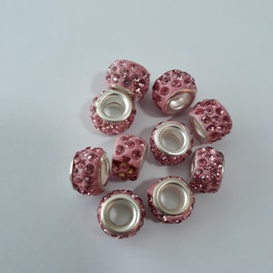 Set of 10 Sister Loc Beads, pink rhinestone, microlocks, 4mm hole, very small braid and loc jewelry, hair accessories