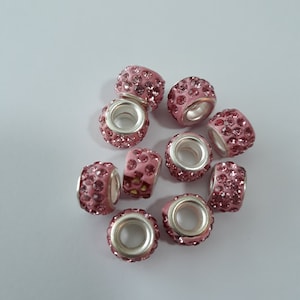 Set of 10 Sister Loc Beads, pink rhinestone, microlocks, 4mm hole, very small braid and loc jewelry, hair accessories
