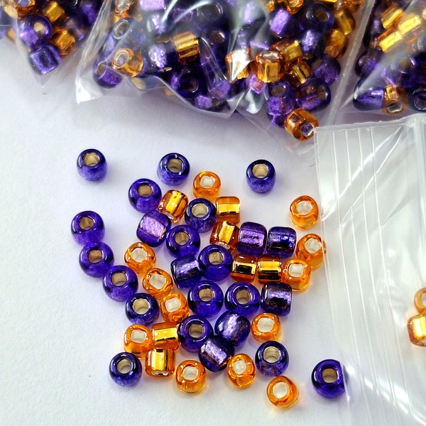 6/0 Purple and Gold Loc Sprinkles, 15 grams, 4mm glass beads, jewelry making beads, craft supplies, hair decor