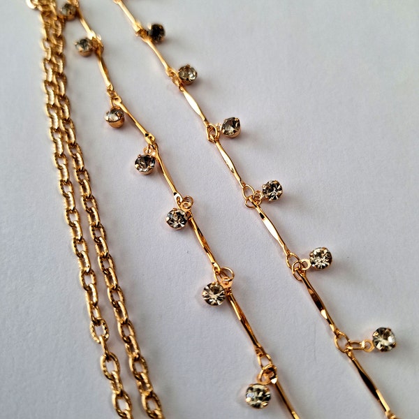 24K Gold Plated Brass Waist Chain with Crystals, belly chain, waist beads, lobster clasp, body chain, body jewelry