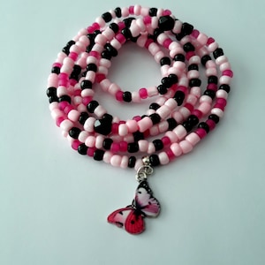 Cuentas de cintura rosas y negras con dije de 'Mariposa', elásticas, rastreador de pérdida de peso, además disponibles, cuentas para el vientre, joyería corporal, cuentas para el cuerpo