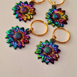 Set of 4 Electroplated &#39;Sunflower&quot; Charm Loc Rings, loc jewelry, braid rings, braid jewelry, dreadlock rings, hair accessories, hair rings