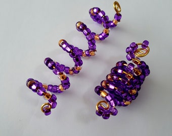 Purple and Gold Beaded Loc Coil, loc jewelry, braid coil, braid jewelry, hair accessories, sold individually, dreadlock jewelry