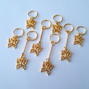 8 Piece Loc Ring Set with &#39;Butterfly&#39; Charms, loc jewelry, braid rings, braid jewelry, hair rings, gold dreadlock rings, hair jewelry