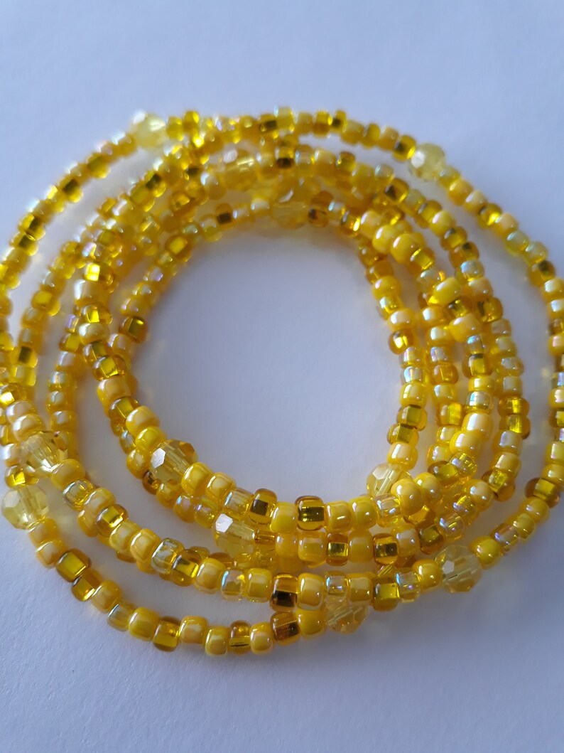 Bright Yellow Waist Beads Stretch Weight Loss Tracker Belly Etsy