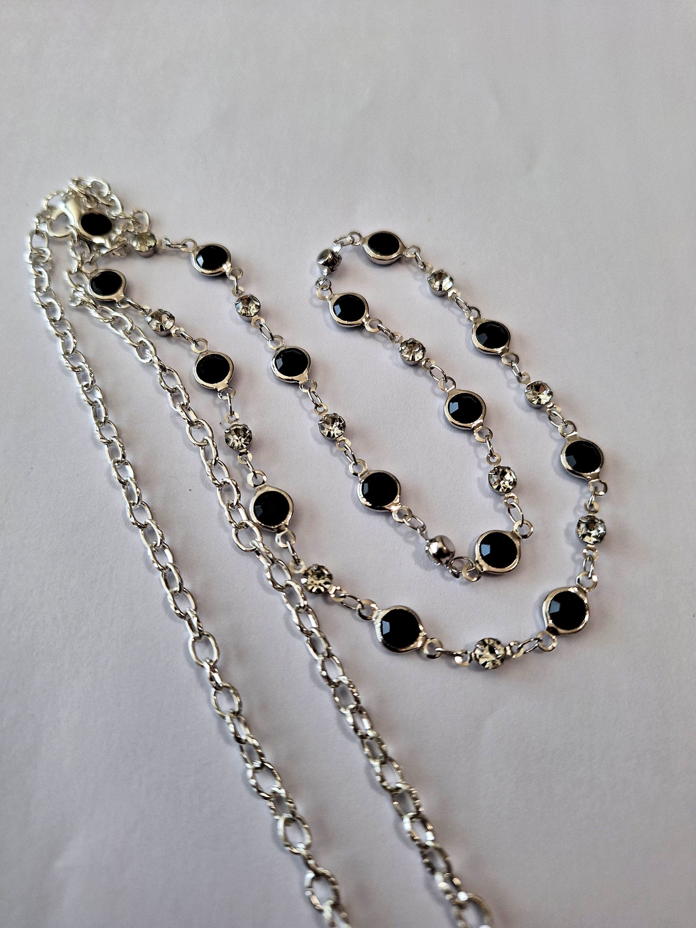 Black Crystal and Rhinestone Waist Chain, waist beads, belly chain, adjustable chain, belly beads, body jewelry, body chain