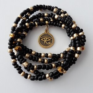 Adinkra symbol African Waist Beads with Gold /'Sankofa/' Charm unique gift weight loss tracker blue green and gold under 20 stretch