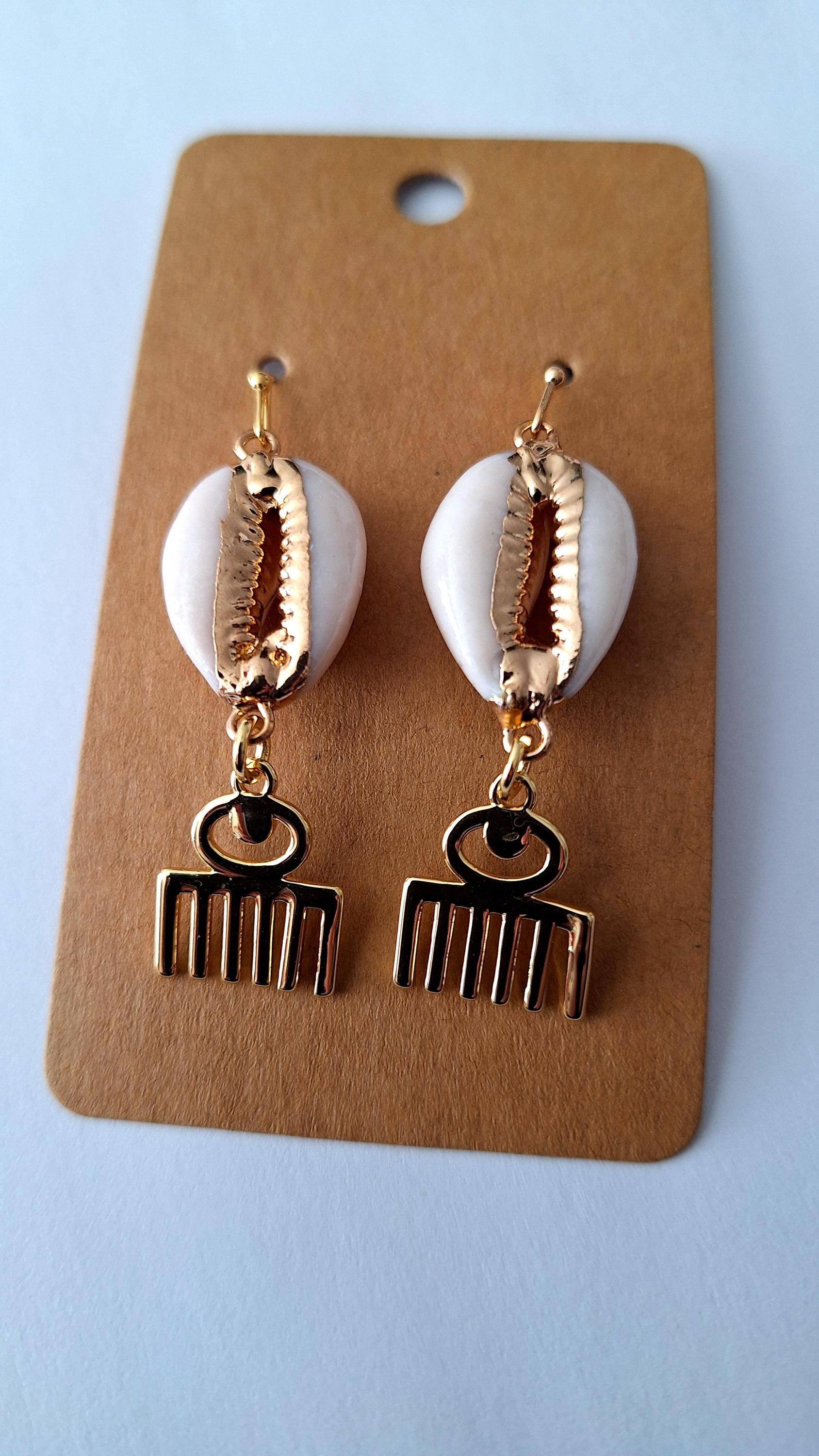 Orecchini Pendenti Cerchio Cowrie Shell Oro Acciaio Inox 68x45mm P601 - Foto 4