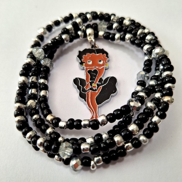 Black Betty Boop Waist Beads, stretch, body beads, waist chain, belly beads, plus available, belly chain, limited stock available