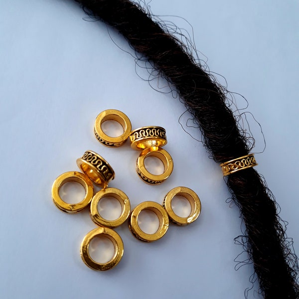 Set of 10 Gold Braid Rings, braid jewelry, loc rings, loc jewelry,  8mm hole, dreadlock rings, loc decor, hair rings, hair jewelry