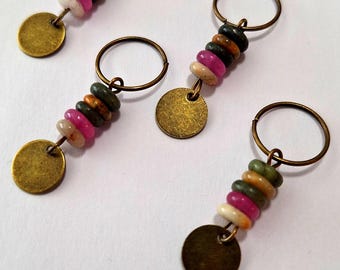Set of 4 Antique Bronze Gemstone Hair Rings, Howlite hair rings, braid rings, Loc jewelry, dreadlock jewelry, hair accessories, hair jewelry