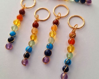 Set of 5 Gemstone Chakra Loc Rings, braid jewelry, dreadlock rings, hair accessories, braid rings, hair jewelry, gemstone hair rings