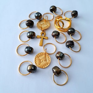Juego de 15 anillos trenzados, oro y oliva, anillos loc, joyas loc, sisterlocs, joyas para rastas, cuentas para rastas, joyas trenzadas, ankh