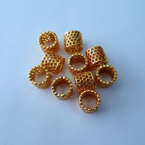 Set of 10 Gold Plated Loc Beads, 7 to 8mm holes, small locs and braids, just smaller than pencil, loc jewelry, braid beads, dreadlock beads