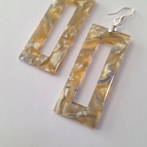 Silver and Beige Acetate Earrings, long earrings, acrylic earrings, geometric earrings, under 20