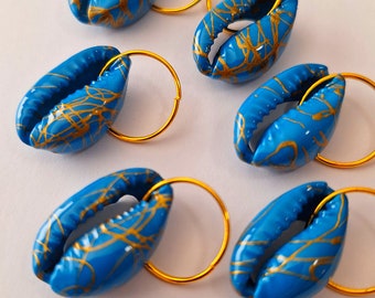 Set of 6 Turquoise and Gold Cowrie Shell Loc Rings, hair rings, Loc jewelry, braid rings, dreadlock jewelry, natural hair jewelry