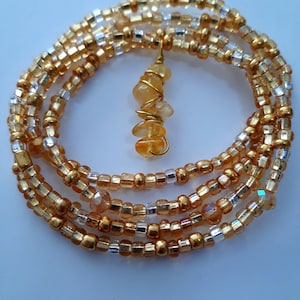Citrine Gemstone Waist Beads, stretch, weight loss tracker, plus available, waist chain, belly beads, belly chain