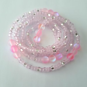 Pale Pink Aura Crystal Quartz Waist Beads, stretch, weight loss tracker, plus available, belly beads, body jewelry, waist chains